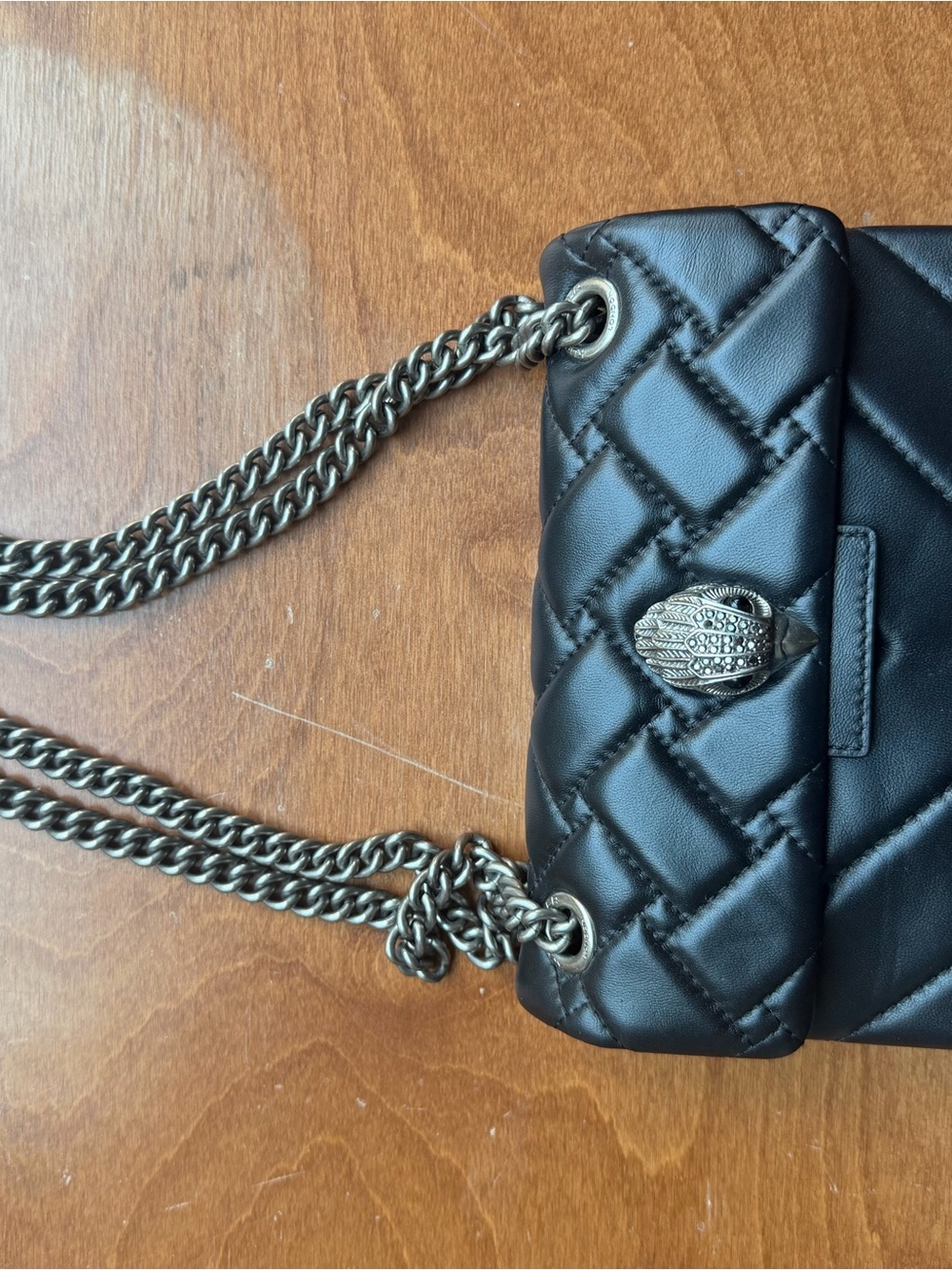 Kurt Geiger Black Quilted Shoulder Bag with Gunmetal Chain
